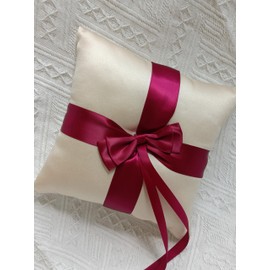 Uwedding Wedding Ring Pillow, Ring Bearer Pillow, Champagne Ring Bearer Cushion with Green Ribbon for Wedding Party (Champagne&Burgundy)