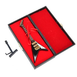 Electric Guitar Mini Musical Instrument Wooden Miniature Miniature Dollhouse Guitar Model with Stand and Case for Dollhouse Decoration Accessories