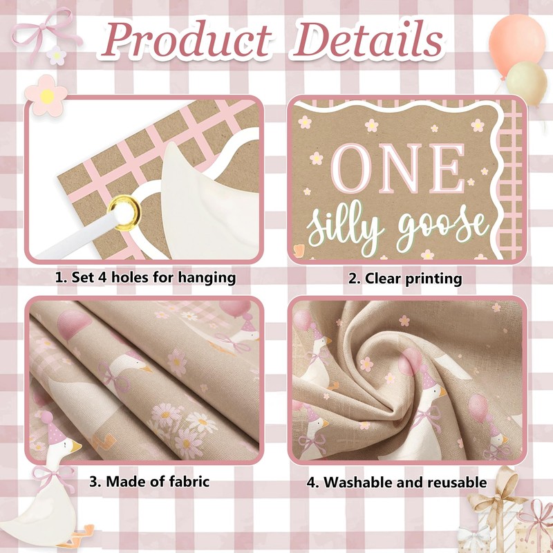OPUHOHR Goose Pink Banner for One Silly Goose Birthday Decor