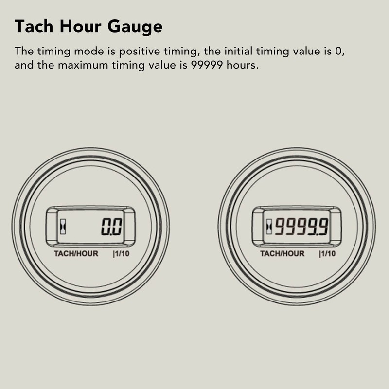 Tach Hour Meter LCD Display Round High Accuracy RPM Hour