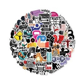 Pack of 50 Fitness Stickers for Motorcycle, Bicycle, Bumper, Laptop, Car, Computer, Fridge, Cute Fitness Sports Decal, Young Adult Gift, Workout Cartoon Aesthetic Graffiti Sticker