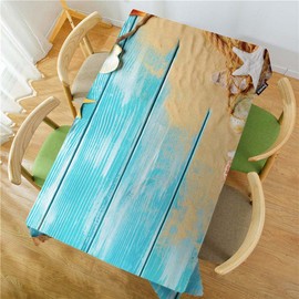 Swono Sea Shells Table Covers 52x70 Inch Blue Wooden Sea Rope Seashells Starfish Wipeable Tablecloth Kitchen Dinning Tabletop Decoration, Table Cloth for Outdoor and Indoor Use