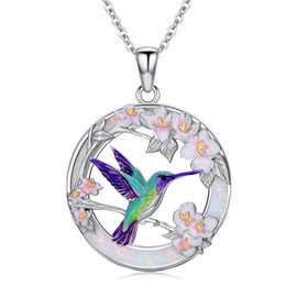 SELKAT 925 Sterling Silver Hummingbird Necklaces for Women Cute Animal Hummingbird and Flower Pendant Bird Necklace Jewelry Christmas