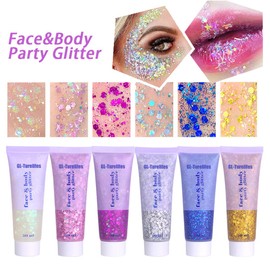 GL-Turelifes Chunky Glitter Gel Glitter Body Gel Festival Glitter Cosmetic Face Hair Nails Makeup Mermaid Sequins Liquid Eyeshadow Long Lasting Sparkling 50ml Easy to Apply, Easy to Remove (#01 Blue)