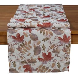 Tablecloth Print Design Leaves Allover with Goldlurex Table Runner (40 x 140 cm)
