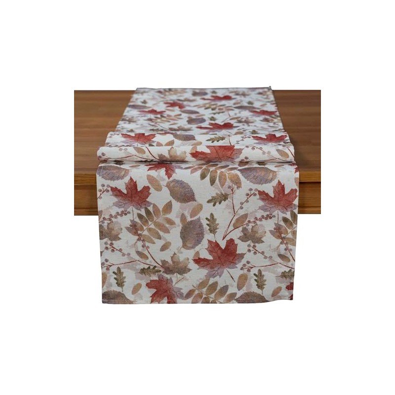 Tablecloth Print Design Leaves Allover with Goldlurex Table Runner (40