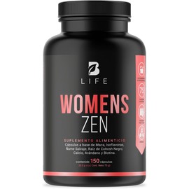 B Life Company Womens Zen de 150 Cápsulas. Ingredientes Naturales: Maca, Isoflavonas, Ñame Salvaje, Arándano, Raíz de Cohosh Negro, Calcio y Biotina. Womens Zen