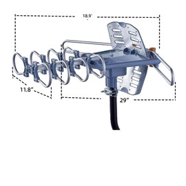Digital Amplified Outdoor TV Antenna - Long Range, 360° Rotation, Supports 2 TVs - 4K 1080P VHF UHF - Wireless Remote, Mounting Pole, 40ft RG6 Coax Cable - Perfect for Roof and Outdoor Use