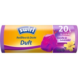 Swirl 20 Litre Vanilla Lavender Scented Drawstring Bin Liners - 1 Roll of 12 Bags