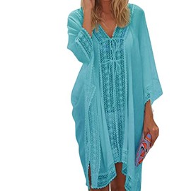 JFAN Women's Summer Soft Loose Casual Bikini Cover Up Vacation Beach Shawl Women's Beach Swimwear Tops Cardigan(Blue)