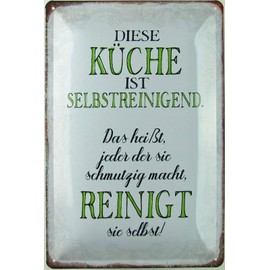 Generisch Tin Sign 20 x 30 cm Curved This Kitchen Is Self Cleaning Saying Humour Decorative Gift Sign