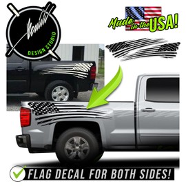 Benini Design Studio AMERICAN FLAG Vinyl Decal Pick-up Truck Bed-side Sticker Racing Stripes Kit - Compatible with Chevy Silverado Compatible with Ford F150 Compatible with Ford F250 Ram (Matte Black)