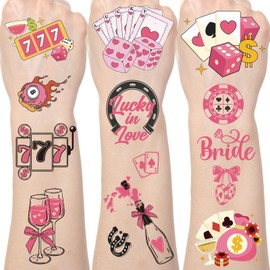 Lucky in Love Temporary Tattoos - 200+ Lucky in Love Bachelorette Decorations Supplies Favors Pink Casino Themed Tattoo Stickers Bridal Shower Bachelorette Bachelor Gifts Prizes Rewards