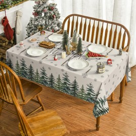 Horaldaily Christmas Tablecloth 60×120 Inch Rectangular, Winter Snow Trees White Washable Table Cover for Party Picnic Dinner Decor