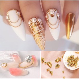 DANNEASY 2 Boxes/12 Grid Metal Beads Caviar Gold Silver Nail Charms 3D Steel Circular Beads for Nails Nail Art Charms Pearls 3D Nail Decoration for Acrylic Nails Making Craft Accessories