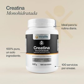 Veralife - Creatina Monohidratada Pura En Polvo | suplemento sin rellenos | 500G | Calidad Premium