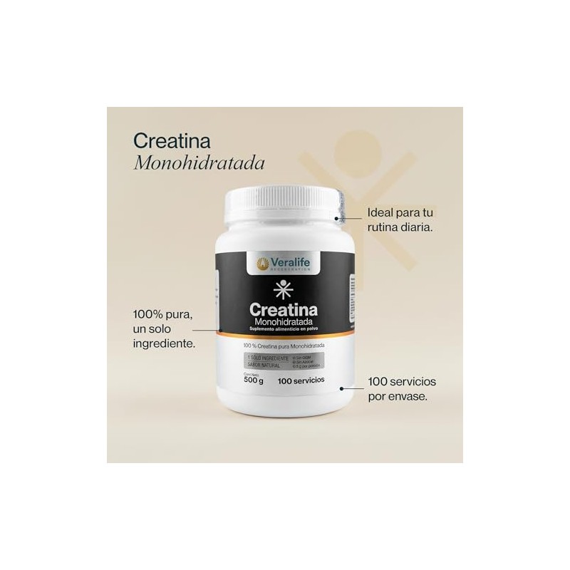 Veralife - Creatina Monohidratada Pura En Polvo | suplemento sin