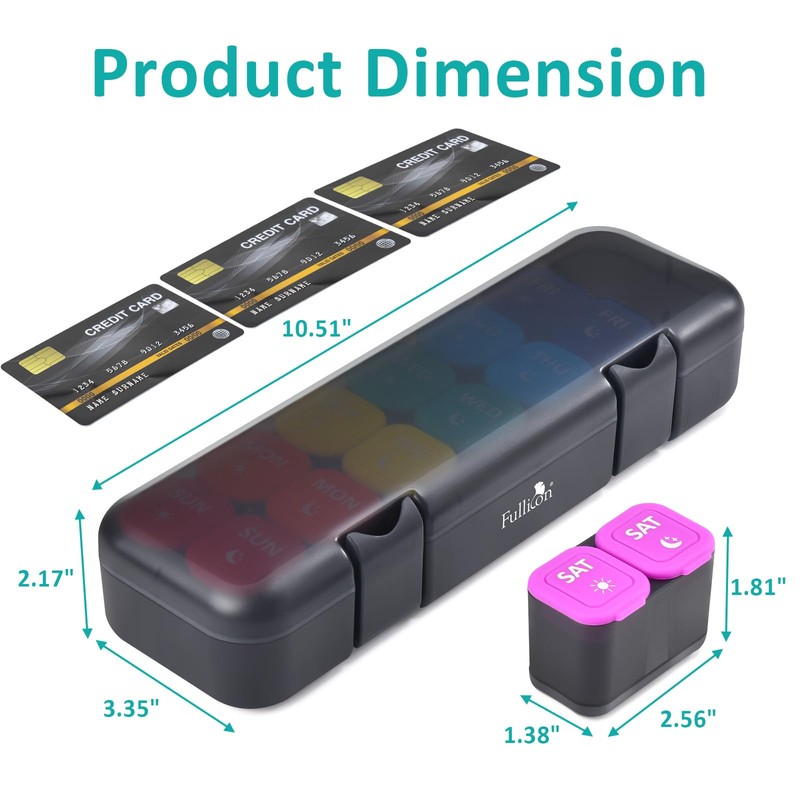 Fullicon Moisture-Proof Pill Organizer 2 Times a Day, Weekly Pill