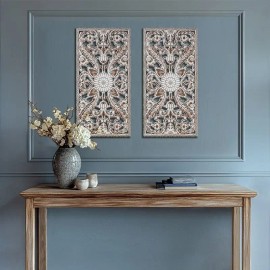 2 PCS Distressed Botanical Panel Carved Wood Wall Decor Set Wall Decals Product Categorycolor: as Pic Color