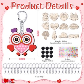 BAPHILE 24 PCS Craft Color Your Own Keychains DIY Wooden Blank Keychains for Boys Girls Exchange Gift Party Decors