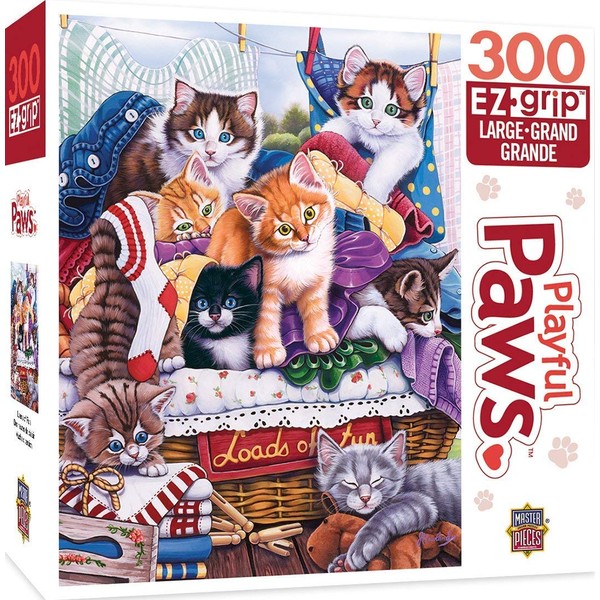 MasterPieces Playful Paws Loads of Fun Kittens Large EZ Grip Jigsaw Puzzle by Jenny Newland, 300-Piece