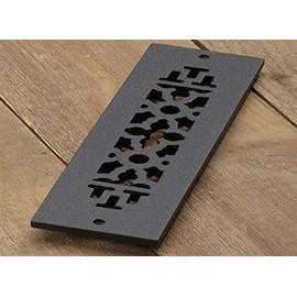Reggio Registers Scroll Series Victorian Pattern Premium Luxury Floor Grate Cover Grille, Black Cast Iron Metal 10 Inch x 2-1/4 Inch with Mounting Holes | 412-H