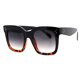 JuicyOrange Womens Oversized Fashion Sunglasses Big Flat Square Frame UV 400 Shiny black tort, smoke