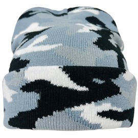 Super Soft Unisex Camo Print Winter Knit Beanie (Gray & White Camo w/Orange & Brown Camo)