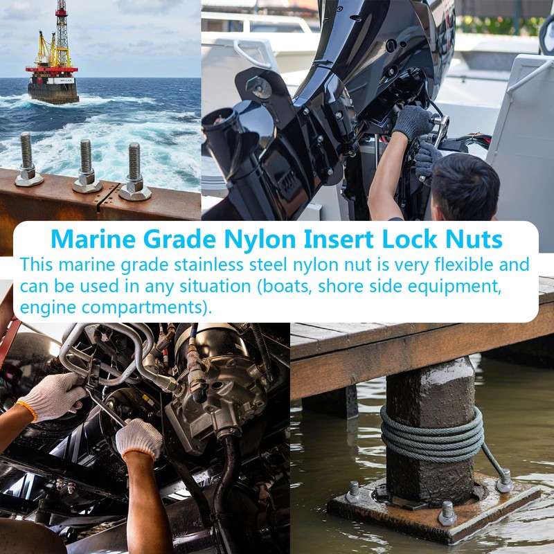 1/4-20 Nylon Insert Lock Nuts Marine Grade 316 Stainless Steel