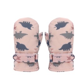 Kids Ski Gloves, Dinosaur Pattern Winter Warm Baby Toddler Gloves Mittens Windproof Waterproof Kids Snow Gloves with Fleece Lining for Boys Girls Skiing Snowboarding Walking (Pink, S: 6-24 Months)