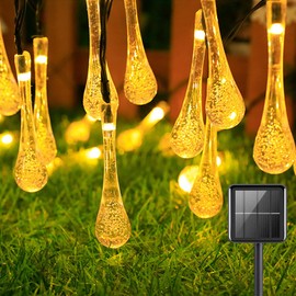 Luces de Burbuja de Gota de Agua Solares，Cuerdas de Luz Solar Exterior，6.5m, 30LED, 8 Tipos de Modos de Luz, Adecuado para Festivales, Fiestas, Navidad, Jardín, Decoración de Balcones, etc.