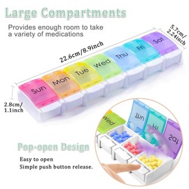AidShunn AidShunn Pill Boxes 7 Day Portable Storage Box Weekly Organizer to Hold Vitamins, Cod Liver Oil, Supplements and Medication for Travel Work