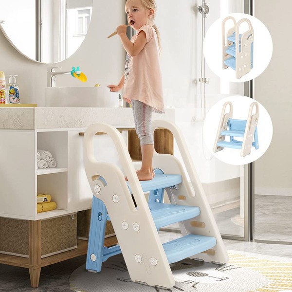 Onasti Foldable Toddler Step Stool for Bathroom Sink, Adjustable 3