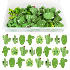 50 Pcs Wooden Push Pins Cactus Palm Leaf Push Pins Thumb Tack Decorative Cute Pushpins for Photos Wall, Maps, Bulletin Board or Cork Boards Home Office Decoration