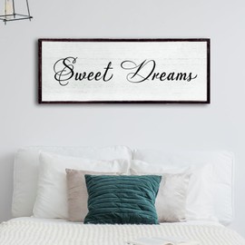 Sweet Dreams Wall Decor Above Bed 32x12 Inch Large Master Bedroom Hanging Wood Rustic Framed Farmhouse Sweet Dreams Sign Guest Room Aesthetic And Minimalist Over Bed Wall Art（Black）