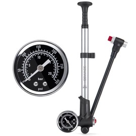GEWAGE Bicycle Suspension Pump, 300 psi / 20 bar, Shock Pump with Gauge, Compatible with American Valve for MTB, Silver