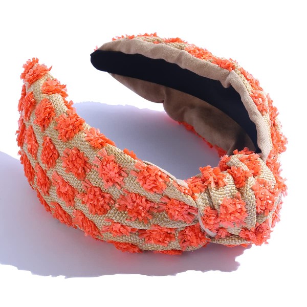 FEDANS Knotted Headband Woven Wide for Women Girls Summer Red Squares Elastic Spring Fashion Holiday Hairbands Hair Accessories
