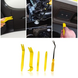 HEVLE 5PCS Auto Trim Removal Tool Kit, Auto Body Pry Set, No Scratch Pry Tool Kit, Car Panel Door Window Tools Kit, Car Accessories Interior Trim Tools for Vehicle Dash Radio Audio Installer (Yellow)