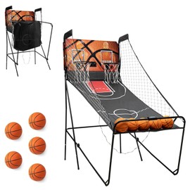 RustyVioum Indoor Basketball Arcade Game, Dual Shot Arcade Basketball with LED Electronic Scorer and Timer, Electronic Hoops Shot 2 Player W/ 5 Balls for Homes Shopping Malls, Black