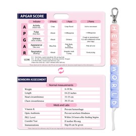 Plifal Cervical Dilation Beads with APGAR Score Newborn Assessment Reference Card - Labor Delivery L&D Maternity LDRP Nurse Midwife Hello World Pink Blue 10cm Badge Buddy with Flash Card Cheat Sheet