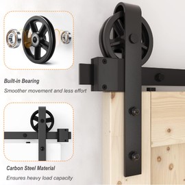 Acicihenn 6.6 FT/79 in Barn Door Hardware Kit 330 lbs Heavy Duty Big Wheel Sliding Barn Door Hardware Fit 39" Single Barn Door, Smoothly Sliding Door Big Spoke Wheel Roller Track for Kitchen Cabinet