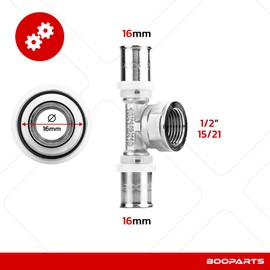 BOOPARTS Multilayer Connector, 16-1/2" F (15-21) - 16A Crimping Contour TH - Multilayer T for Crimping - Multi-Layer Pipe Connector