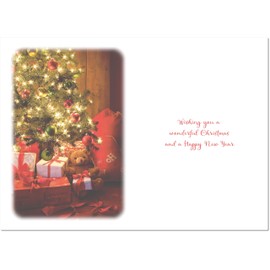 doodlecards Teacher Christmas Card Teddy by Christmas Tree Medium Size Christmas Card for Teacher with Plain Envelope