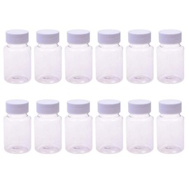 12 Stück 50 ml transparente leere tragbare dicke Kunststoffflaschen Kapselhülle mit weißem Schraubverschluss Pillenhalter Tablettenhalter Aufbewahrungsbehälter für flüssiges festes Pulver