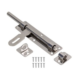 Yibuy Stainless Steel Latch Barrel Padlock Long Bolt Hasp Gate Bathroom Toilet Shed Slide Lock 8 inch with 10 Screws