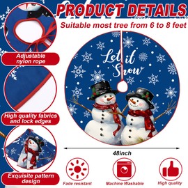 Seenelling Christmas Tree Skirt Blue Snowman Christmas Tree Skirt Let It Snow Winter Tree Mat Farmhouse Xmas Ornaments Decorations for Christmas Holiday Party (48 Inch)