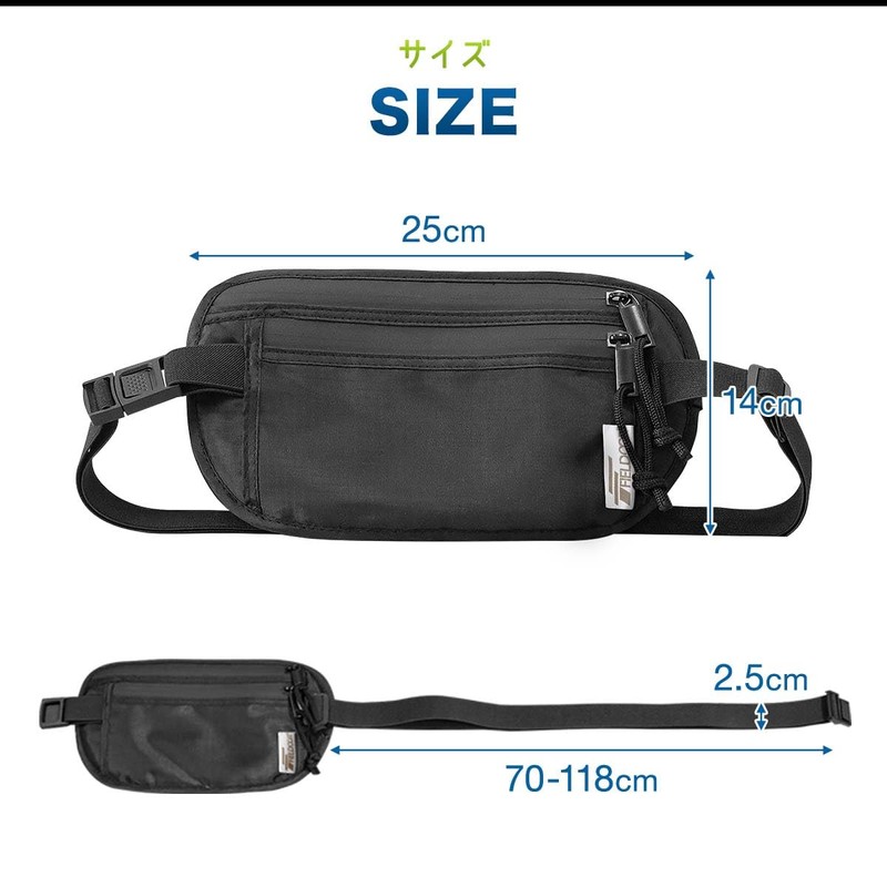 Field Door Security Pouch, Fanny Pouch, Secret Pouch, Black, Thin,