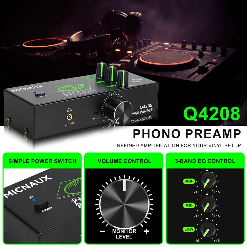 MICNAUX Phono Preamp for Turntable, Mini Hi-Fi Preamplifier with 3