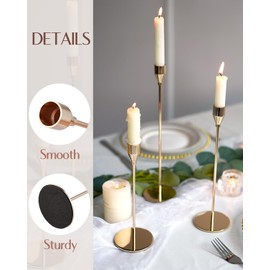 Willceka Metal Gold Taper Candle Holder for Wedding, Christmas, Taper Candlestick Holder for Table Centerpiece Décor, 6 Pcs