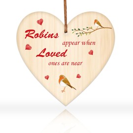 Robins Appear When Loved Ones Are Near, Christmas Ornaments Wooden Heart Sign, Memorial Gift, Memory of Loved One Christmas Tree Ornaments